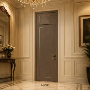 Paint-Free Solid Wood Interior Door with Modern Metal Line Design for Bedrooms and Villas