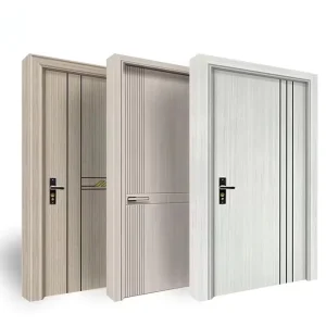 Paint-Free Solid Wood Modern Interior Door, Fire-Resistant, Beige MDF Decorative Design