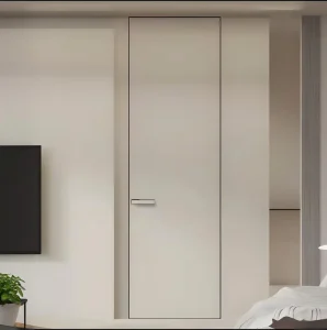 Paintable Aluminum-Wood Frameless Invisible Flush Door for Living Room TV Wall