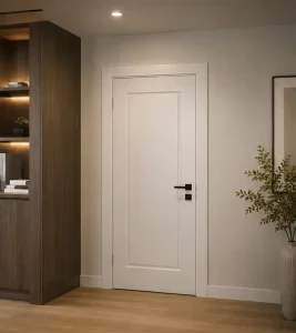 Painted Interior Door with Large Square Carving Patterns, Smooth Paint Finish, Solid Structure, Anti-Scratch, for Home