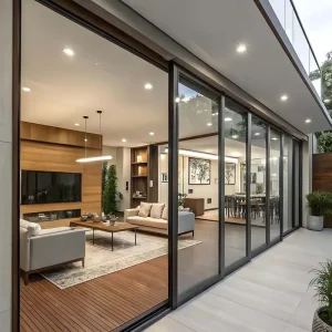 Panoramic Modern Aluminum Sliding Doors Double Glazed Tempered Glass Windproof Interior Exterior Mall Hotel