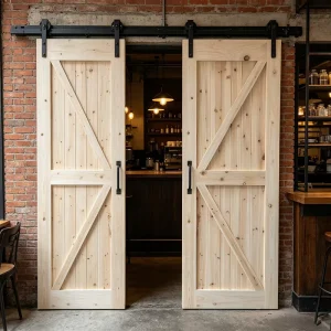Pastoral Natural Solid Fir Barn Door with X-Brace Sliding Door for Courtyard or Storage Room