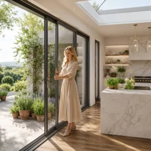 Penthouse Villa Aluminum Sliding Glass Door System Thermal Insulation Automatic Motorized Option Floor to Ceiling Exterior