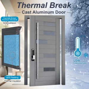 Pivot Exterior Front Aluminum Door with Glass and Security Features