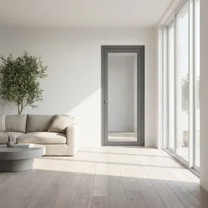 Plain Aluminum Alloy Single-Hinged Glass Swing Door, Outward Opening, for Interior and Exterior Use