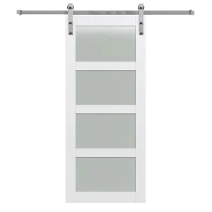 Plastic Steel Frame Barn Doors Sliding Metal Decoration ISO Modern Solid Wood PU Paint Double Tempered Glass