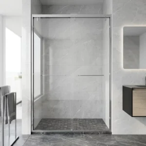 Polished Silver Mirror-Finish Stainless Steel Double Sliding Tempered Glass Framed Shower Enclosure