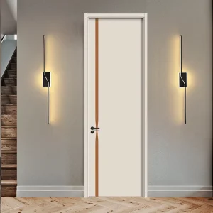 Polymer Core Water-Resistant Interior Door with Paintless Water-Based Finish and Inlaid Wood Strip for Bedroom and Hotel Use