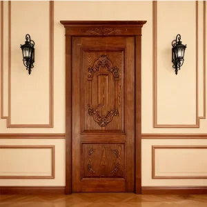 Popular Standard Wooden Interior Doors Solid Wood+Density Board Composite Material Painted Factory Brown Finish Carved Wood Door