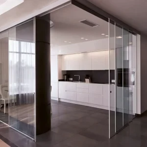 Postmodern Aluminum Alloy Kitchen Door Open Glass Retractable Invisible Ultra-Narrow Sliding Door
