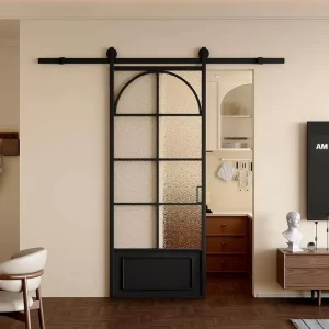 Postmodern Aluminum Interior Sliding Glass Barn Door with Slim Frame and Tempered Glass for Kitchen, Bathroom, and Living Room