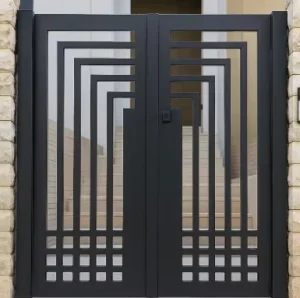 Postmodern Aluminum Side-Opening Security Gate with Geometric Square Pattern for Villa Main Entrance