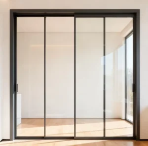 Postmodern Design Narrow Frame Sliding Glass Door Double Tempered Glass Stainless Steel Screen Waterproof