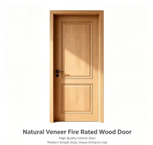Postmodern Natural Veneer Fire-Rated Wood Interior Entrance Door for Bedroom and Villa