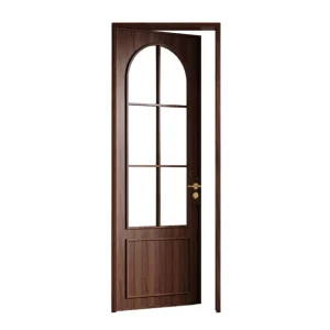 Postmodern Style Walnut Wood Bathroom Door Ultra Narrow Flush Mount Bedroom Begonia Glass Aluminum Alloy Toilet Door