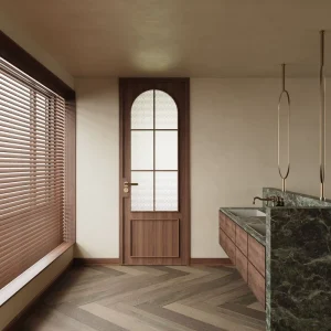 Postmodern Walnut Bathroom Door Very Narrow Swing Door for Bedroom and Toilet with Begonia Glass Aluminum
