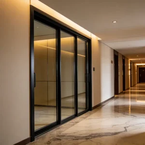 Powder-Coated Black Slim Bezel Large Glass Narrow Frame Sliding Door