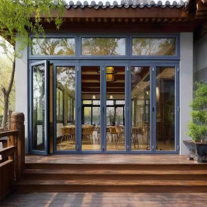 Powder-Coated Black Slim Narrow-Frame Flush-Track Folding Door, Customized
