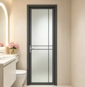 Modern Waterproof Aluminum Alloy Bathroom Tempered Glass Swing Door