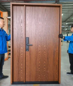 Prehung Fiberglass Front Entry Door with Oak Grain, Sidelight, Waterproof Solid Panel for Villa