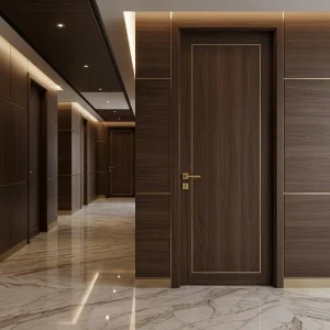 Premium Paint-Free Finished Solid Wood Interior Doors with Modern Metal Line Design for Bedrooms and Villas