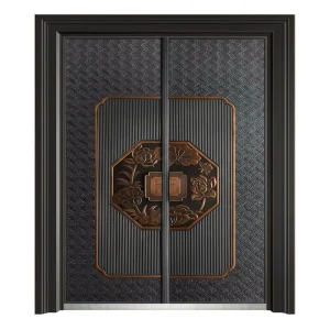Pressed Aluminum Front Door Charcoal Gray Durable Molded Aluminum Villa House Hotel Apartment Entry Exterior Gate Custom