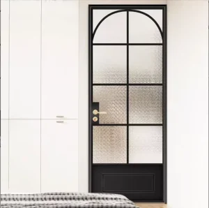 Privacy Glass Aluminum Alloy Bathroom Door Waterproof Interior Swing Door for Toilet and Kitchen