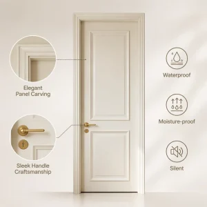 Puerta Madera Compuesta Lacada Blanco Doble Panel Dorado Impermeable Dormitorio Villa Slab Doors