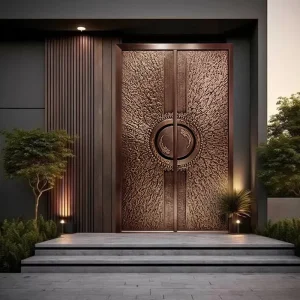 Pure Copper Entry Gate Door with Molten Lava Surface Texture, Artisan Made