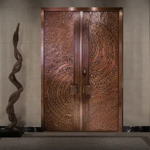 Pure Copper Main Gate with European Scrollwork and Hand-Engraved Metal Entry Door