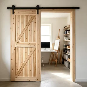 Raw Log Solid Fir Sliding Barn Door, Shock-Absorbing Track, Closet Divider
