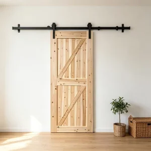 Raw Solid Fir Sliding Barn Door, Natural Timber, Interior