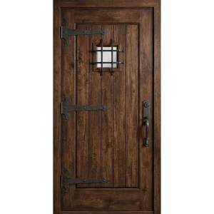 Real Wood Top Layer Solid Hardwood Core Entry Door, Windproof, Sound-Insulated, Weather-Sealed, for Villa