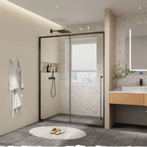 Recessed Straight Shower Screen with Sliding Glass Door, Bathroom Dry-Wet Separation Partition