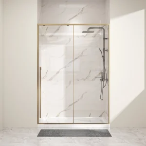 Rectangle Straight Sliding Shower Door Aluminium Electroplated Frame 8mm Clear Tempered Glass Soft Closing Leakproof