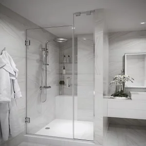 Rectangular Frameless Swing Shower Door with Tempered Glass and Three-Sided Brass Hinge for Hotels and Villas