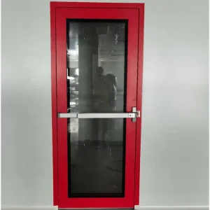 Red-Frame Tempered Glass Fire-Rated Door with Exit Push Bar