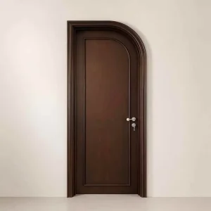 Red Oak Solid Wood Arched Glass Interior Door Midcentury Modern Wooden Bedroom Door for Villa
