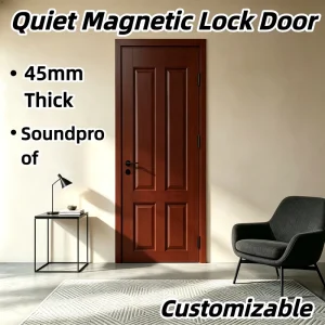 Red Walnut Flat Panel Interior Door, Solid Wood, Luban Craft, Glue-Free, Moisture-Proof, 6-Sided Lacquered, Sound Insulation
