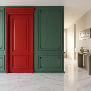 Red and Green Dual-Tone Carved-Frame Solid Wood Wardrobe Bedroom Closet Entry Door and Wall Panel Set
