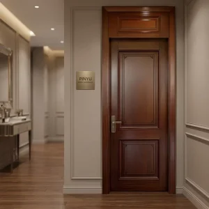 Reddish Brown Double Recessed Carved Solid Wood American Retro Wardrobe Interior Door