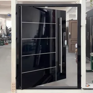 Residential Matte Black Aluminum Security Door Hurricane Impact Heat Insulated Steel Glass Front Outdoor Door
