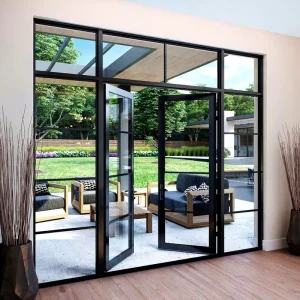 Residential Patio French Black Aluminum Frame Grid Glass Hinged Swing Door System for Modern Villa