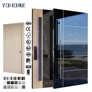 Residential Project Home Modern High Gloss Design Entrance Steel Door Entry Metal Door with Wood Veneer