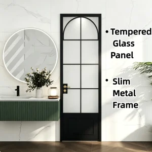 Residential Project Swing Partition Door Privacy Decor Glass Slim Metal Frame Water Resistant for Family House Kitchen Bath