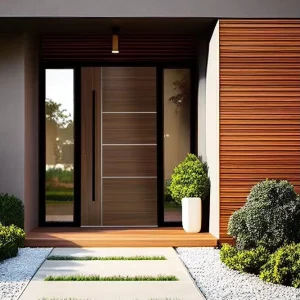 Residential Villa House Modern Large Exterior Front Entry Door Double-Glazed Glass Aluminum Frame Wood Entrance Door