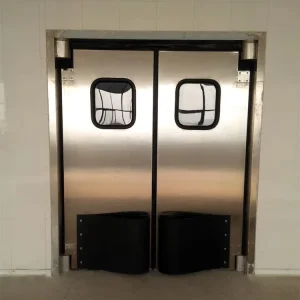 Restaurant Kitchen Double Action Stainless Steel Traffic Impact Door with Black Bumper