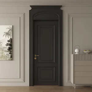 Retro Black Solid Wood Single Interior Door for House or Villa, Soundproof