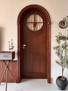 Retro Black Walnut Arched Waterproof Soundproof Wooden Entrance Door