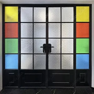 Retro French Double-Leaf Aluminum Swing Door Exterior Double-Glazed Water-Resistant Entry Decor Grille Patio